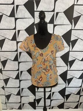 Yellow Floral Scoop Neck Women’s Top
